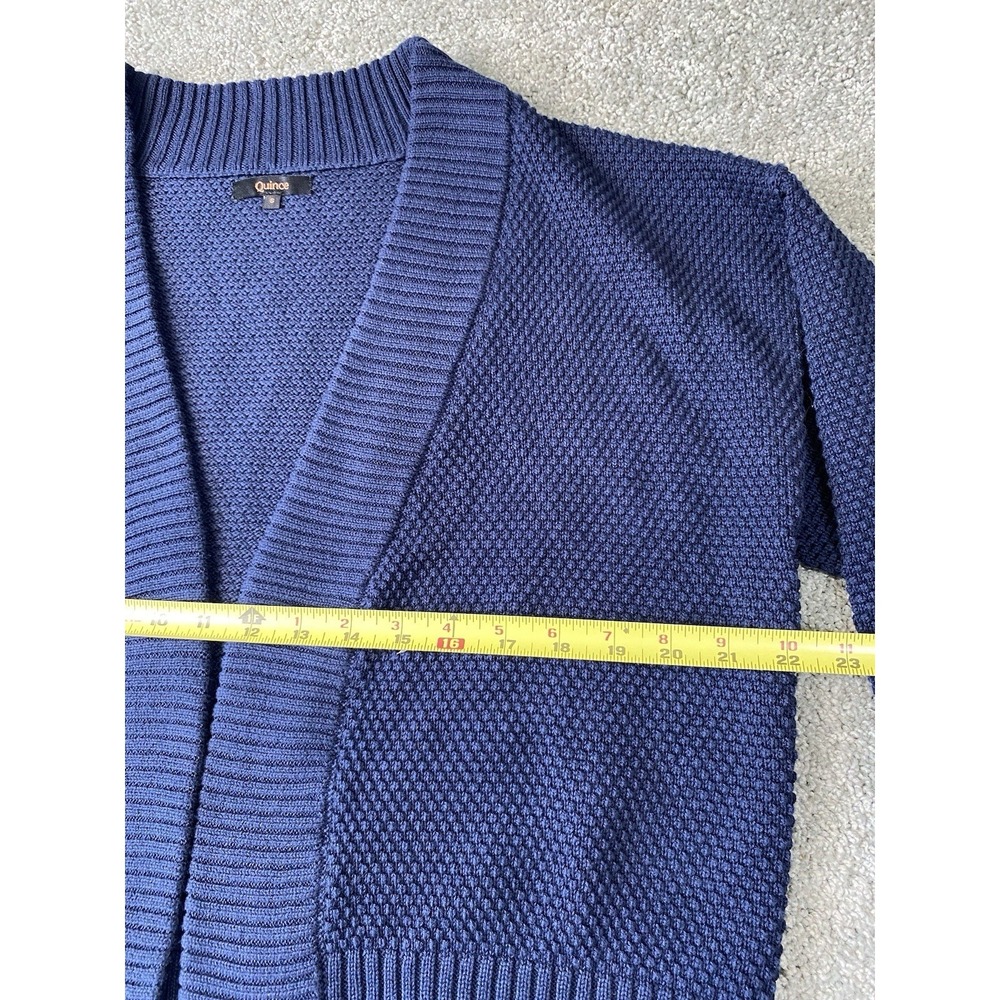 Quince Women 100% Organic Cotton Waffle Stitch Open Cardigan Navy Blue Small - Picture 9 of 10